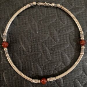 .925 Silver Choker Necklace with Red Bead Accents